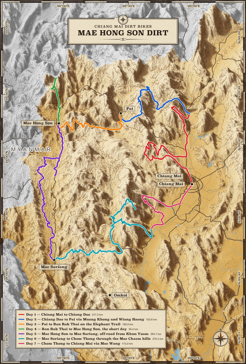 Mae Hong Son Dirt printed map