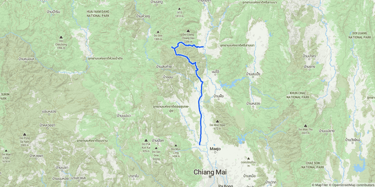 The 89 km line from northern Chiang Mai up through Mae Taeng to Chiang Dao.