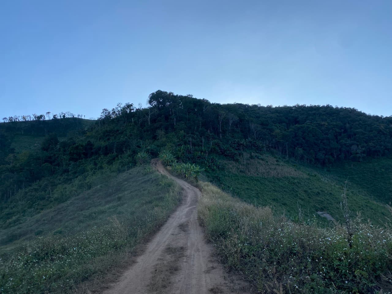 Ridge track at twilight — we should have been in Pai an hour ago.