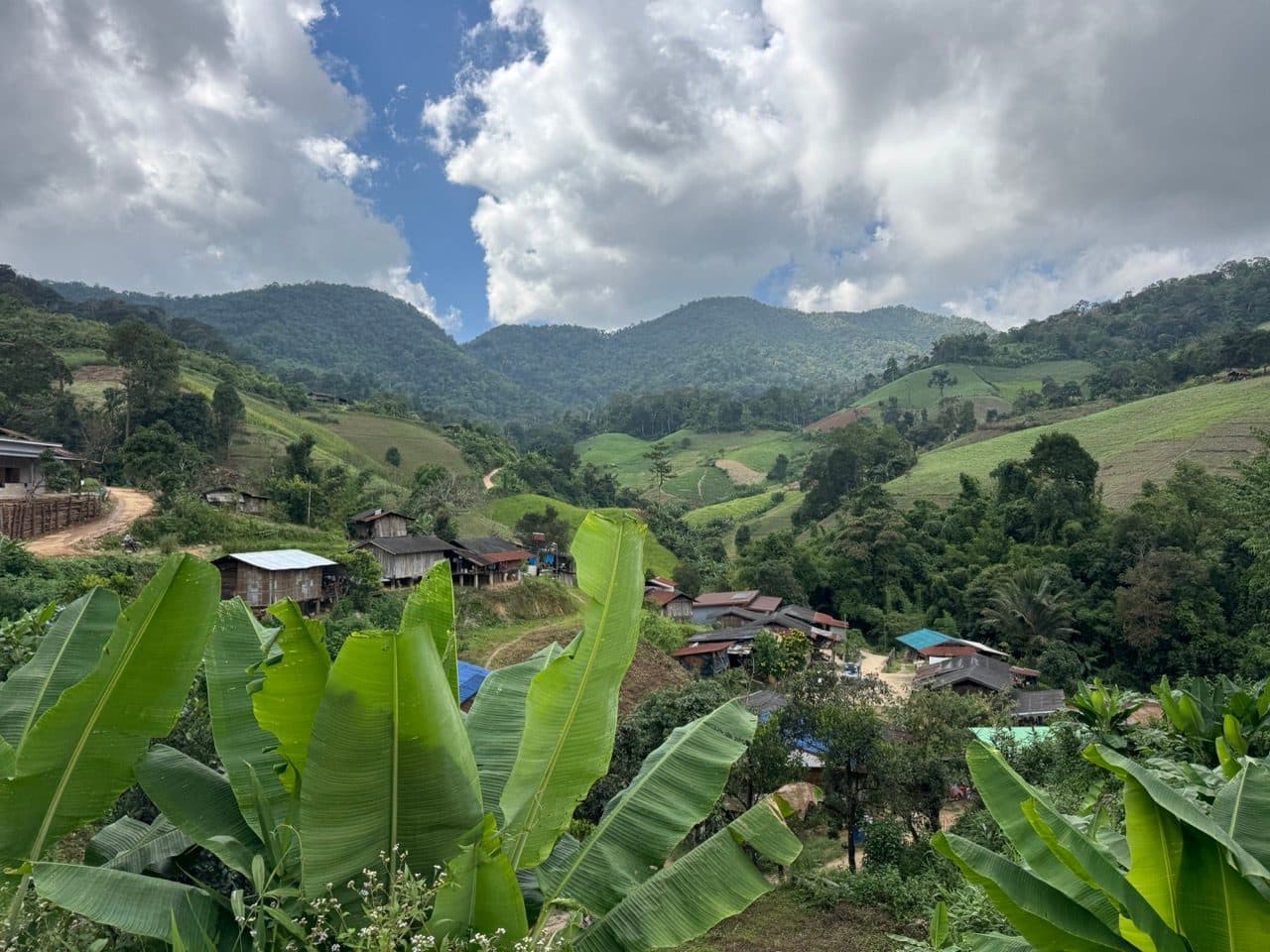 A village in the valley below the track.