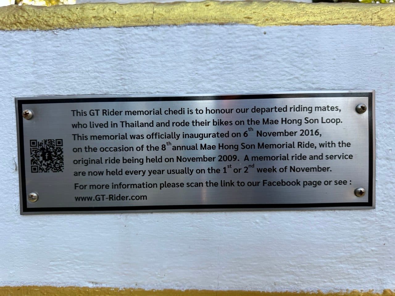 The GT Rider memorial plaque.