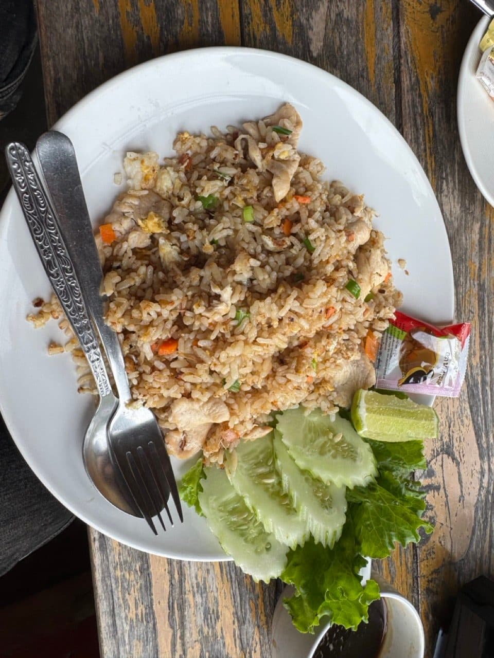 Chicken fried rice, which did the job.