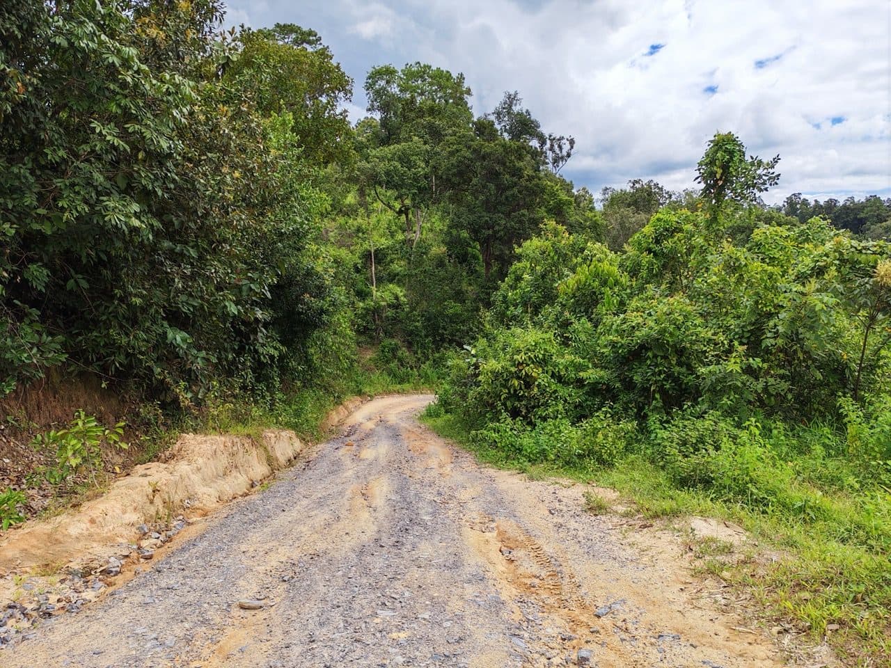 Freshly laid gravel dropping into the village